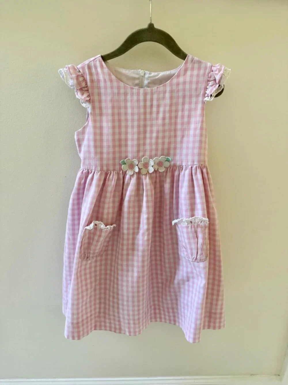 Florence Eiseman Pastel Pink White Plaid Dress Size 5 (C3779)
